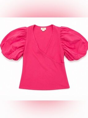 Maeve by Anthropologie Hot Pink Puff-Sleeve Wrap Top - Size M